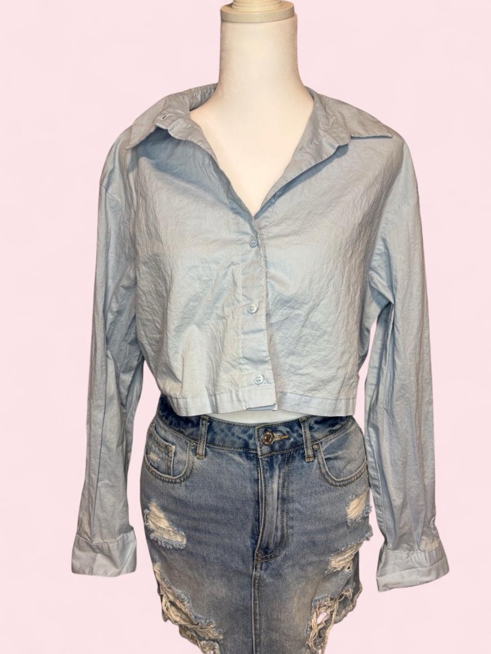 Divided Light Blue Cropped Button-Down Shirt